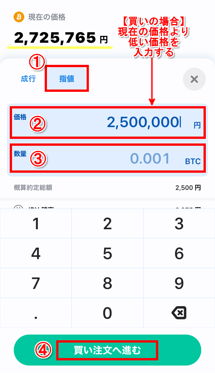 現在の価格より低い価格を入力する。